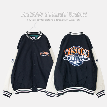 VISION STREET WEAR ナイロン 刺繍 スタジアムジャケット スタジャン BLACK