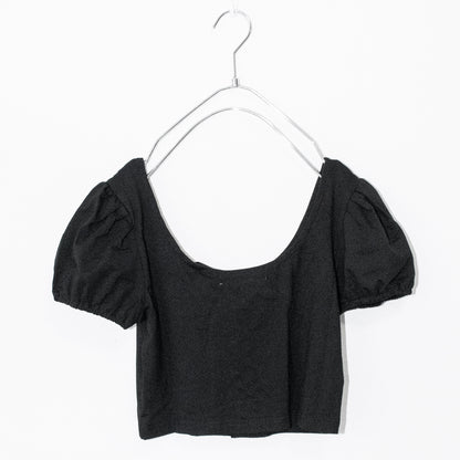 レースアップデザイン 半袖Tシャツ BLACK