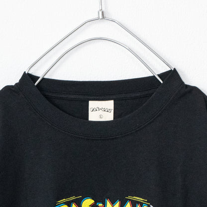 パックマン 公式 レトロロゴ刺繍 半袖Tシャツ BLACK
