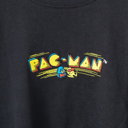 パックマン 公式 レトロロゴ刺繍 半袖Tシャツ BLACK