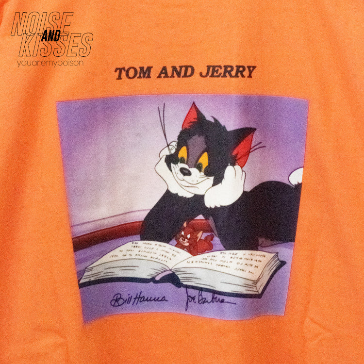 Tom &amp; Jerry Photo Back Print Oversized Short Sleeve T-Shirt ORANGE