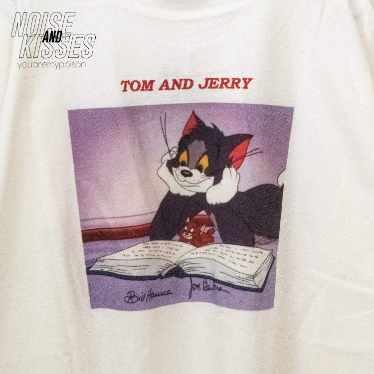 Tom &amp; Jerry Photo Back Print Oversized Short Sleeve T-Shirt WHITE