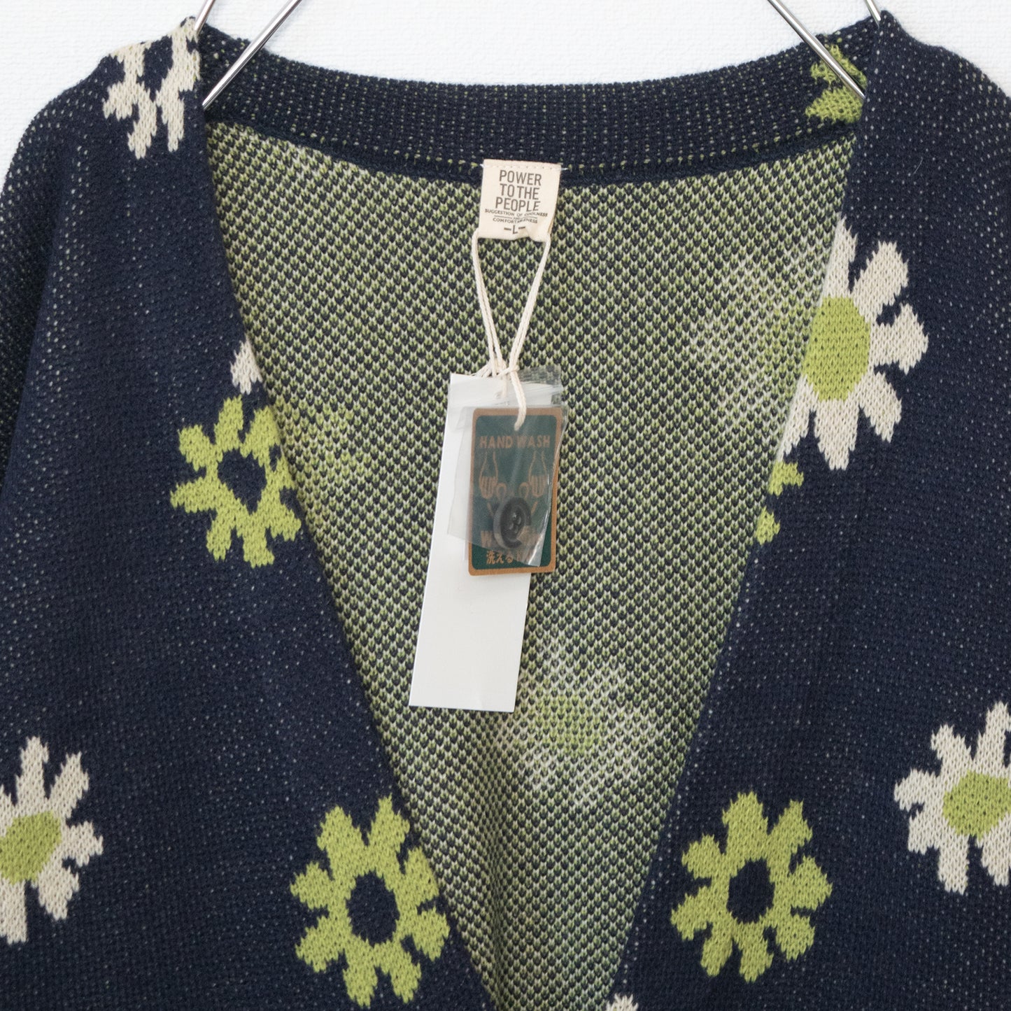 Granny knit V-neck all-over print cardigan, navy