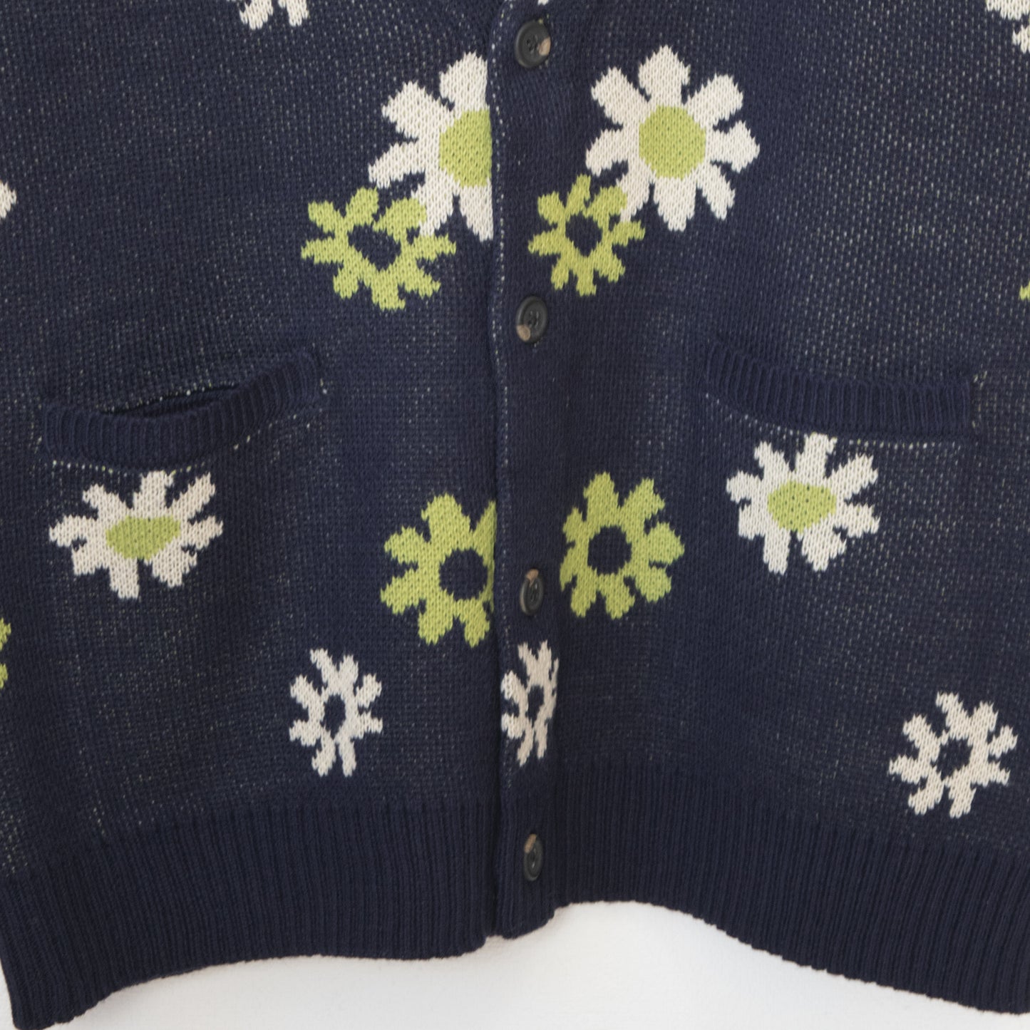 Granny knit V-neck all-over print cardigan, navy