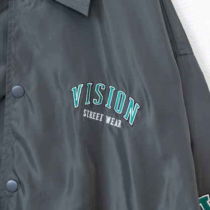 VISION STREET WEAR Sleeve Embroidered Wide Coach Jacket CHARCOAL