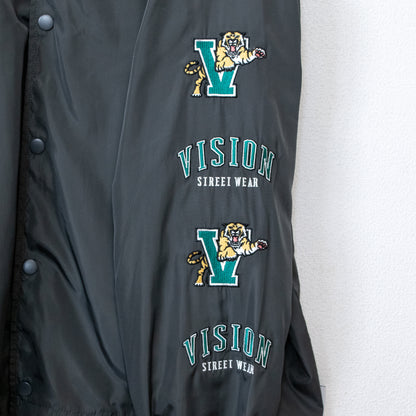 VISION STREET WEAR Sleeve Embroidered Wide Coach Jacket CHARCOAL