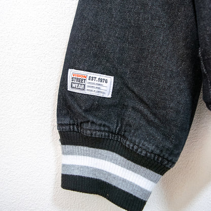 VISION STREET WEAR カレッジロゴ刺繍 デニムスタジアムジャケット BLACK