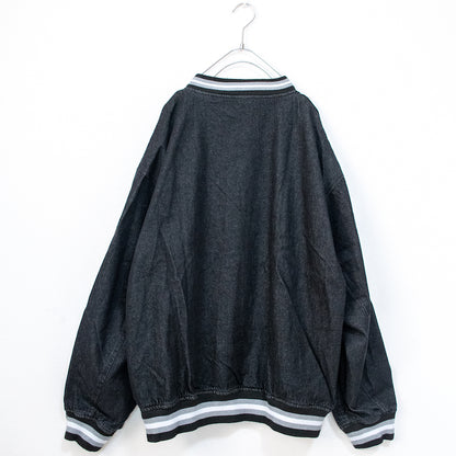 VISION STREET WEAR カレッジロゴ刺繍 デニムスタジアムジャケット BLACK