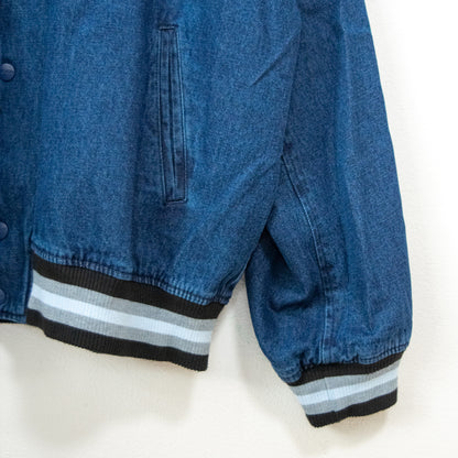 VISION STREET WEAR カレッジロゴ刺繍 デニムスタジアムジャケット BLUE
