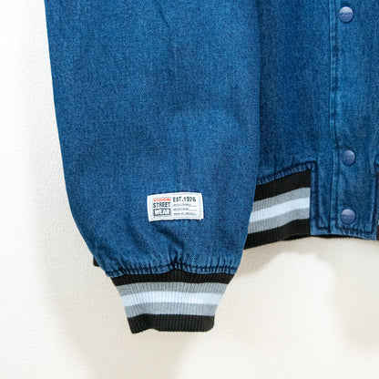 VISION STREET WEAR カレッジロゴ刺繍 デニムスタジアムジャケット BLUE