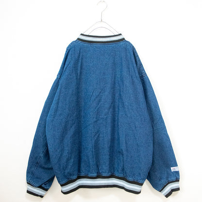 VISION STREET WEAR カレッジロゴ刺繍 デニムスタジアムジャケット BLUE