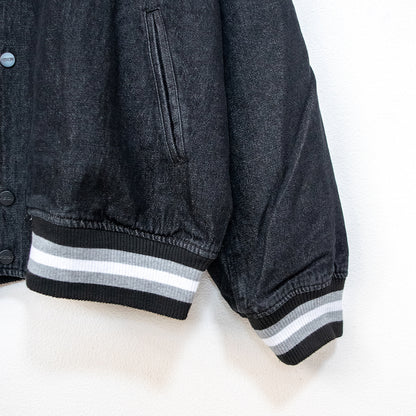 VISION STREET WEAR カレッジロゴ刺繍 デニムスタジアムジャケット BLACK
