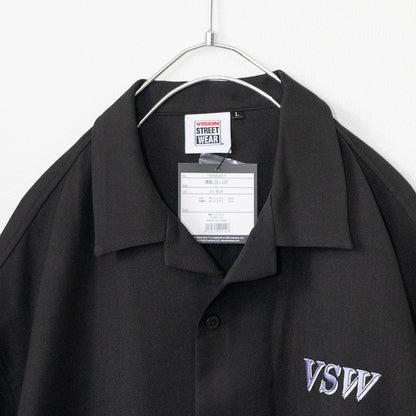 VISION STREET WEAR Logo Embroidered Open Collar Shirt BLACK
