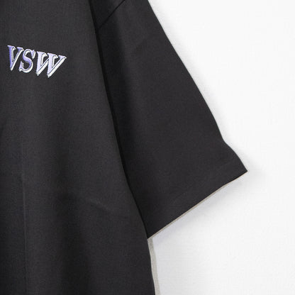 VISION STREET WEAR Logo Embroidered Open Collar Shirt BLACK