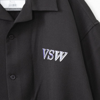 VISION STREET WEAR Logo Embroidered Open Collar Shirt BLACK
