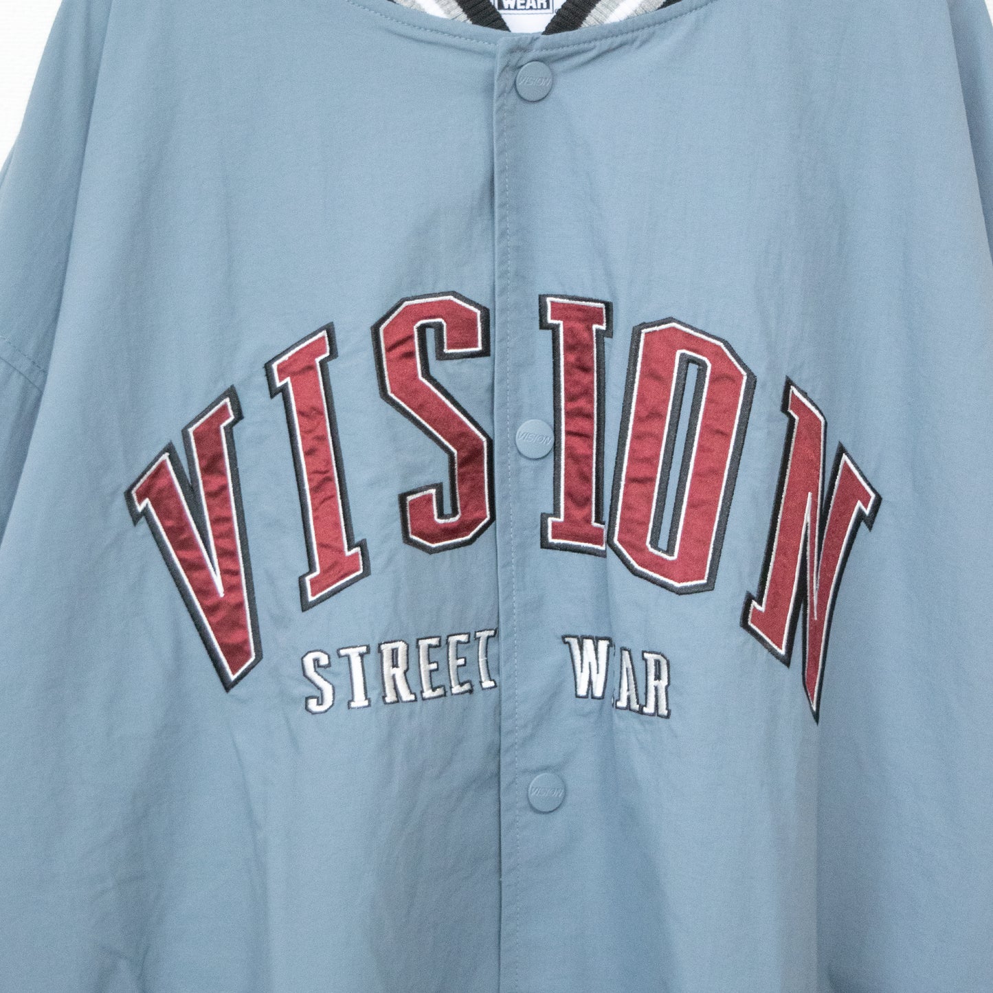 VISION STREET WEAR Nylon Patch Stadium Jacket Blue Gray