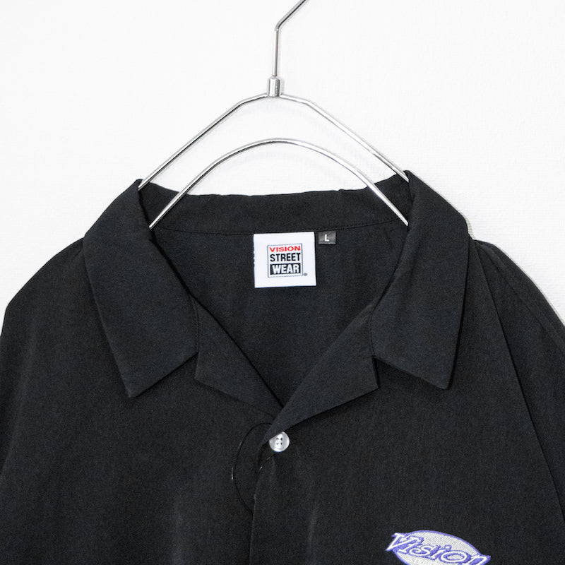 VISION STREET WEAR サークルロゴ刺繍 開襟半袖シャツ BLACK