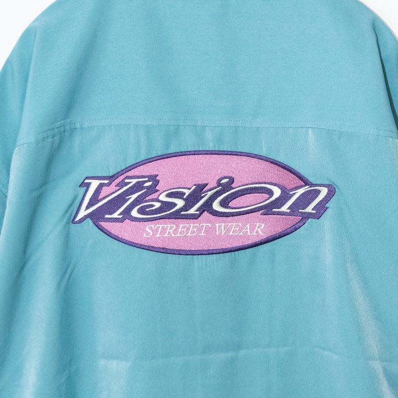 VISION STREET WEAR サークルロゴ刺繍 開襟半袖シャツ Mint Blue