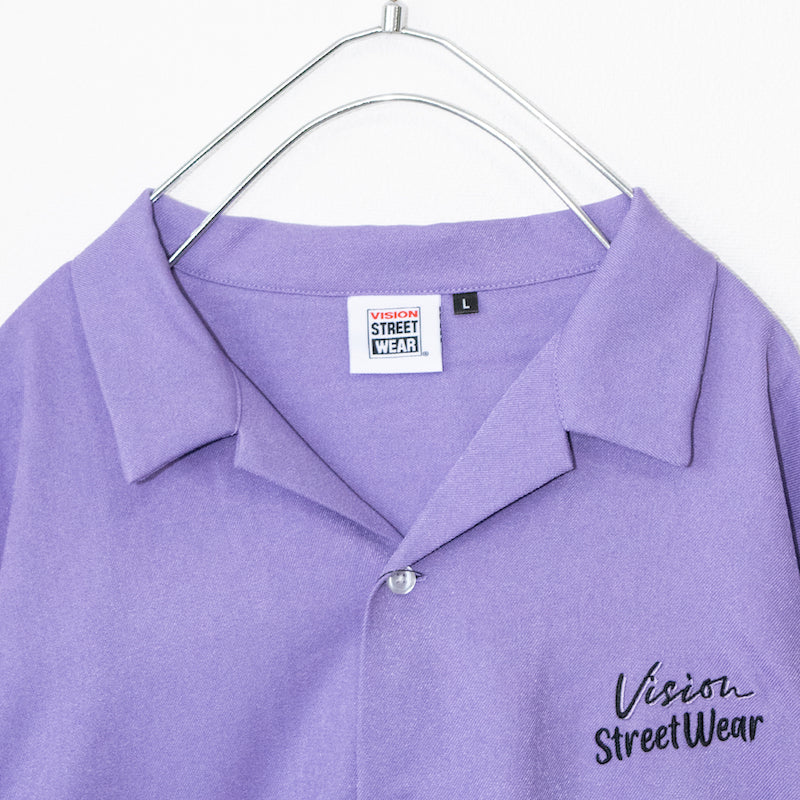 VISION STREET WEAR Cassette Embroidery Open Collar Short Sleeve Shirt PURPLE
