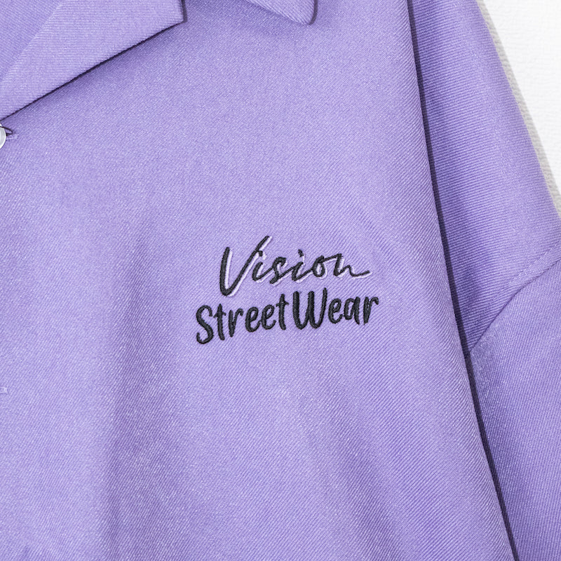 VISION STREET WEAR Cassette Embroidery Open Collar Short Sleeve Shirt PURPLE