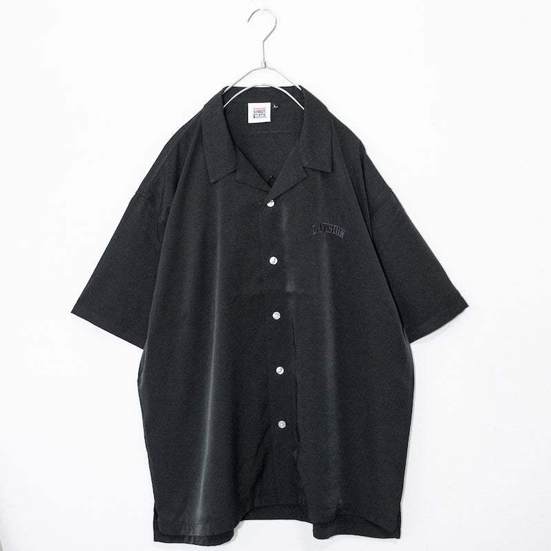 VISION STREET WEAR Satin Patch Open Collar Short Sleeve Shirt BLACK