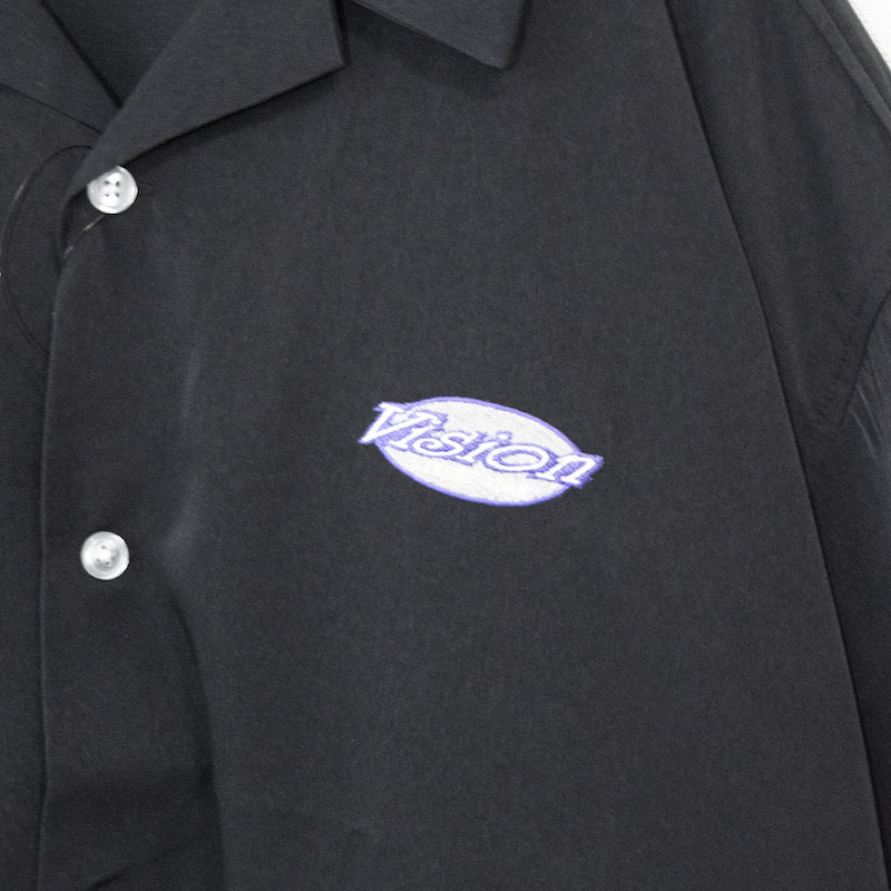 VISION STREET WEAR Circle logo embroidered open collar short sleeve shirt BLACK