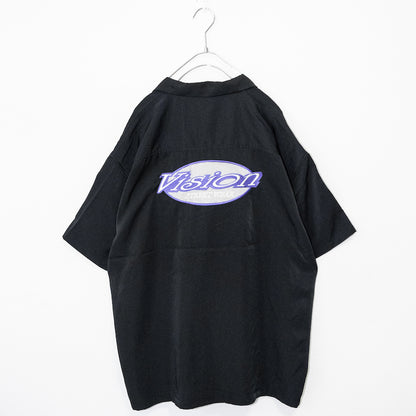 VISION STREET WEAR サークルロゴ刺繍 開襟半袖シャツ BLACK