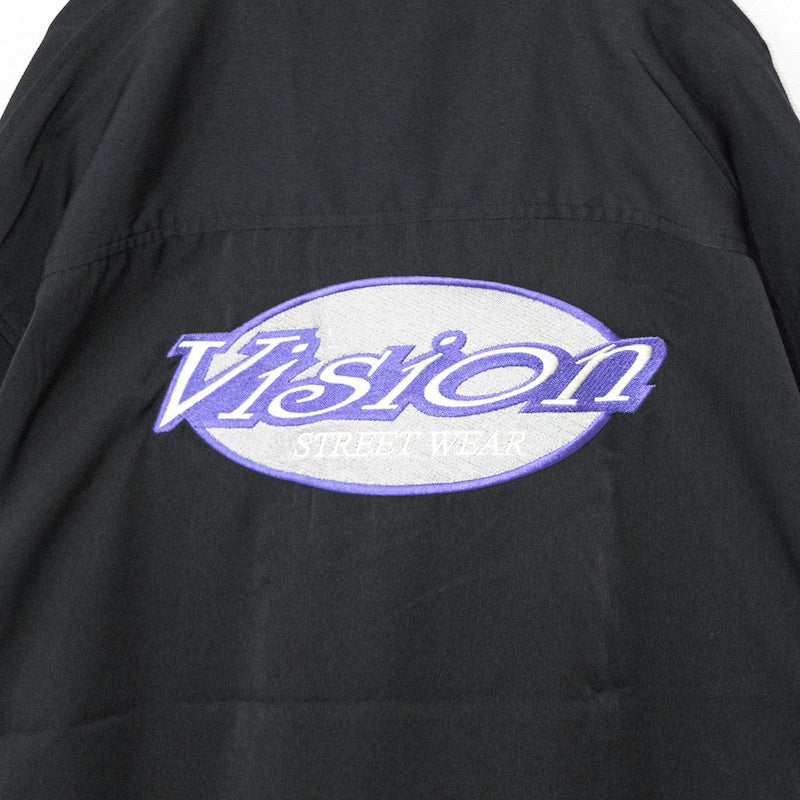 VISION STREET WEAR サークルロゴ刺繍 開襟半袖シャツ BLACK
