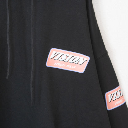 VISION STREET WEAR Fleece Sleeve Logo Print Pullover Hoodie BLACK