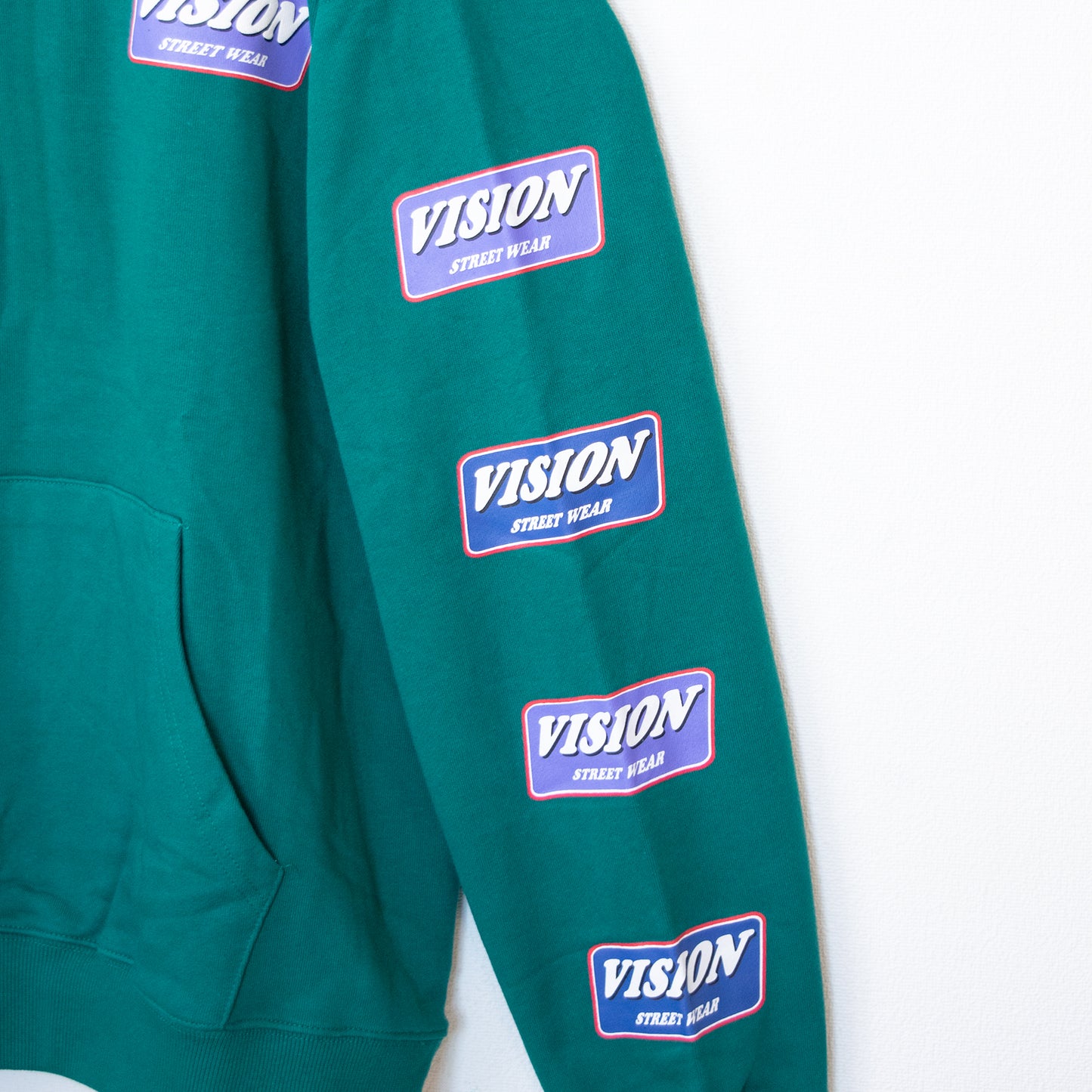 VISION STREET WEAR Fleece Sleeve Logo Print Pullover Hoodie GREEN