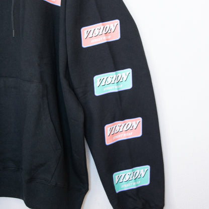 VISION STREET WEAR Fleece Sleeve Logo Print Pullover Hoodie BLACK