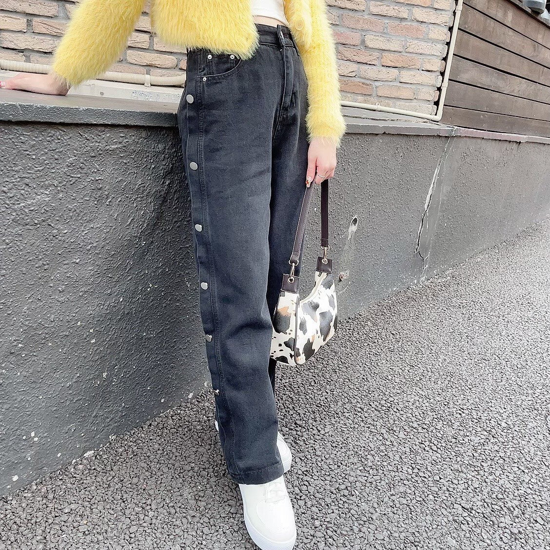 Side Buttons Denim Pants - YOUAREMYPOISON
