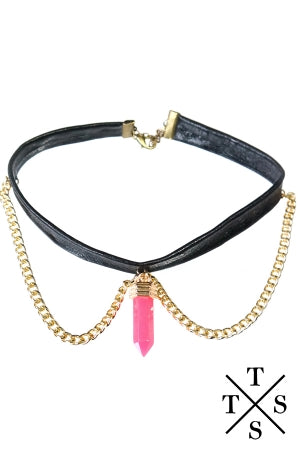 XTS Pink Stone Leather Choker - YOUAREMYPOISON