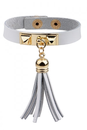 Leather Studs Tassel Bracelet (White) - YOUAREMYPOISON