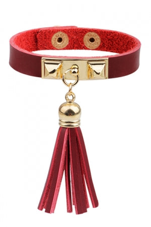 Leather Studs Tassel Bracelet (Red) - YOUAREMYPOISON