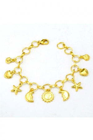 Sun And Moon Gold Motifs Chain Bracelet - YOUAREMYPOISON