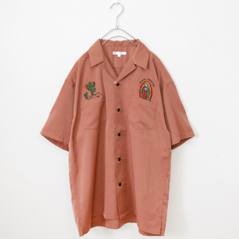 CACTUS GUADALUPE Pattern embroidery short sleeve open collar shirt