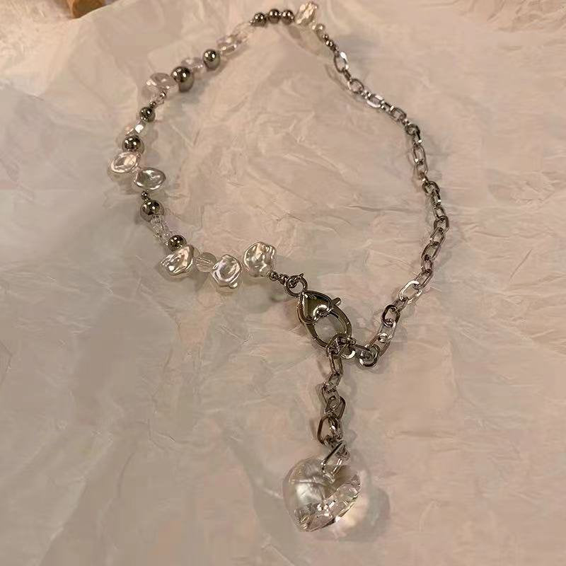 Clear Heart Pearl Chain Necklace - YOUAREMYPOISON