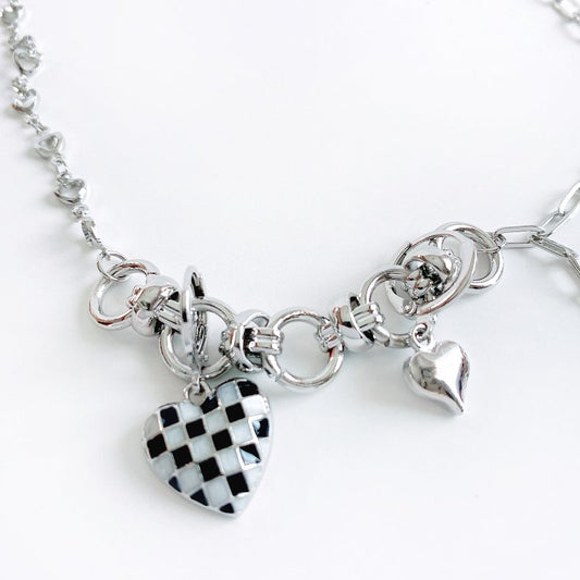 Checker Heart Chain Necklace - YOUAREMYPOISON