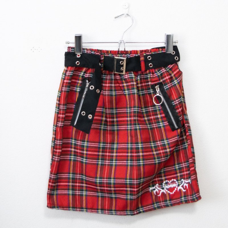 ACDC Rag Wing Heart Miniskirt Red Tartan Check - YOUAREMYPOISON