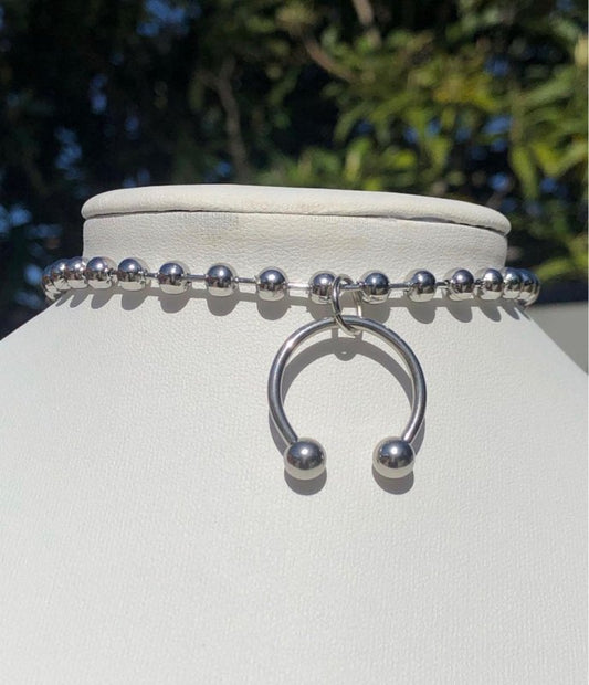 BIG Circular Barbell Ball Chain Necklace Silver