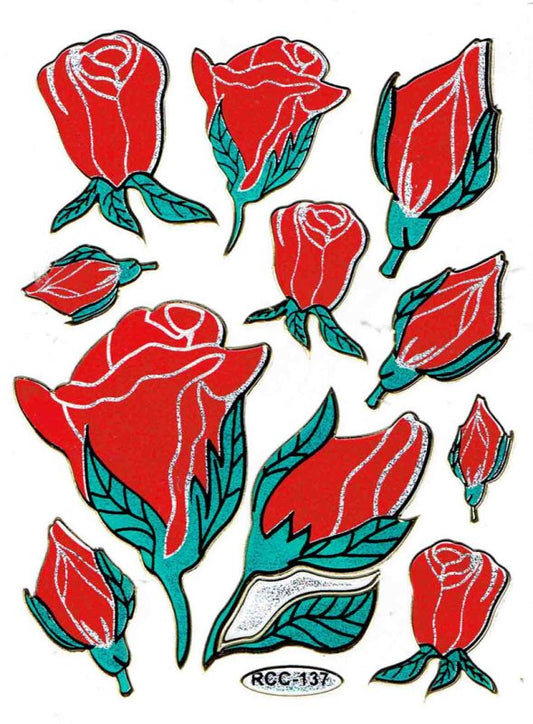 Glitter Sticker Sheet Roses Red