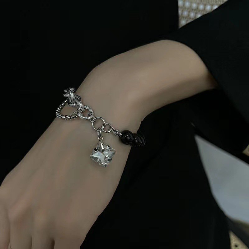 Crystal chain bead bracelet Silver