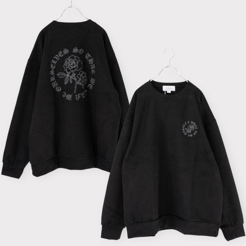 Rose embroidery suede sweatshirt