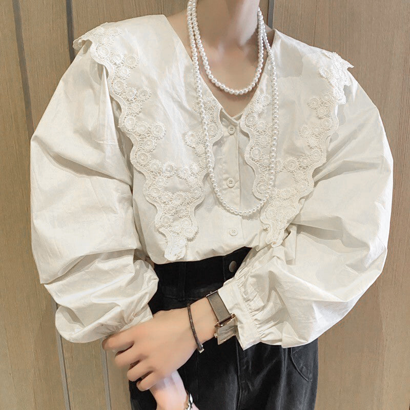 Big Lace Collar Blouse - YOUAREMYPOISON