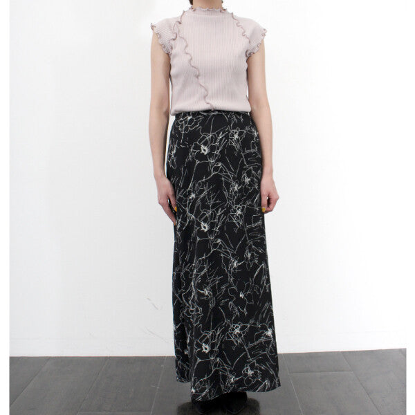 Flower Printed Straight Maxi Skirt Black - YOUAREMYPOISON