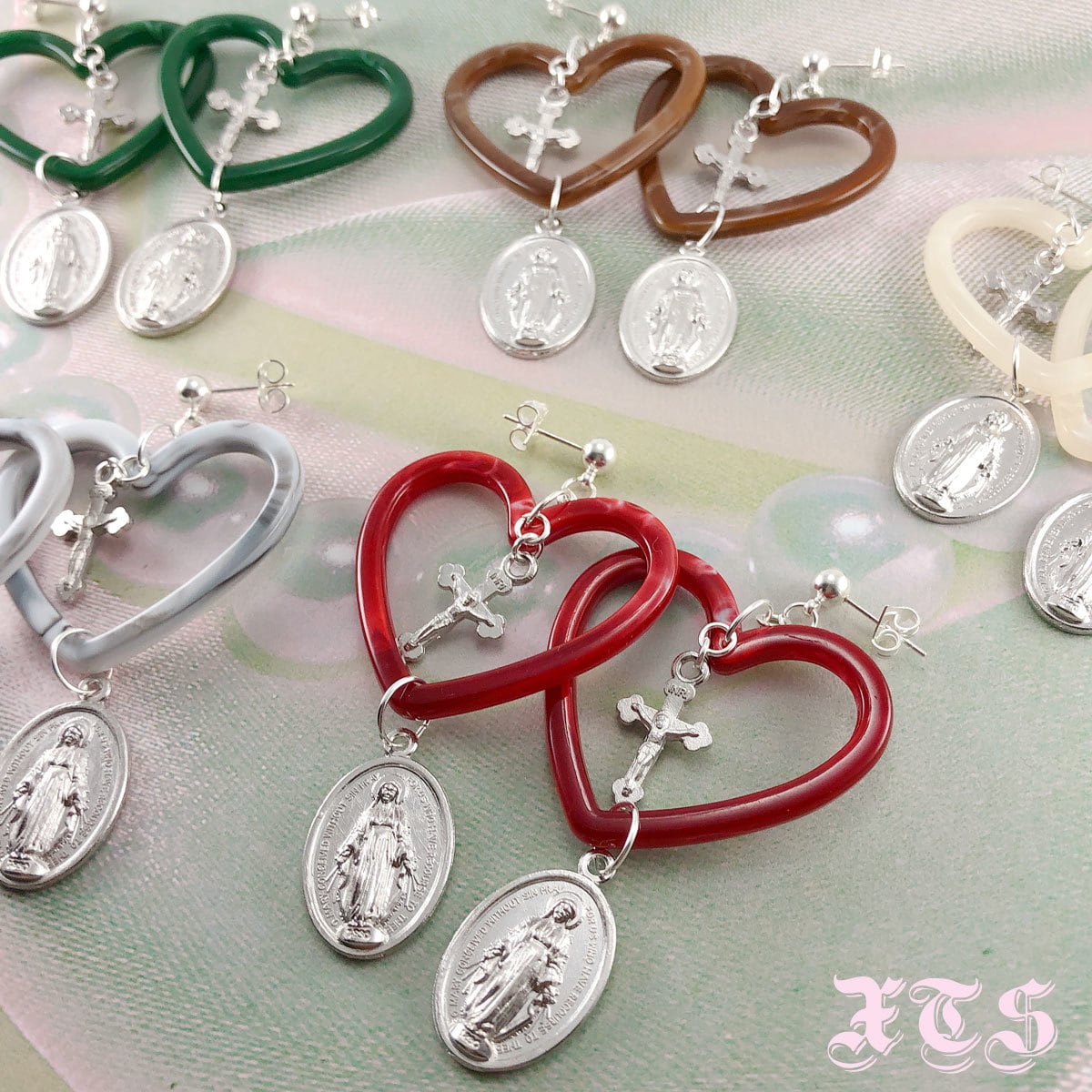 XTS Virgin Mary & Jesus Heart Earrings (Silver) - YOUAREMYPOISON