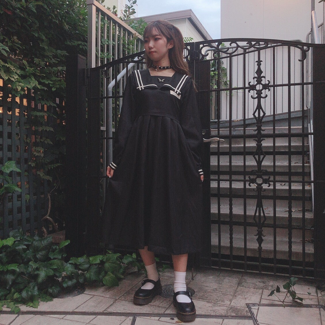 Butterfly Patch Sailor Dress Black - YOUAREMYPOISON