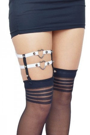 Double Heart-Ring Studs Clip Garter BK/WH - YOUAREMYPOISON
