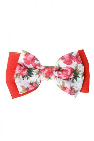 FLORAL RED CHIFFON HAIR BOW - YOUAREMYPOISON